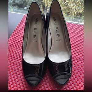 Anne Klein Black Patent Peep-Toe Pumps